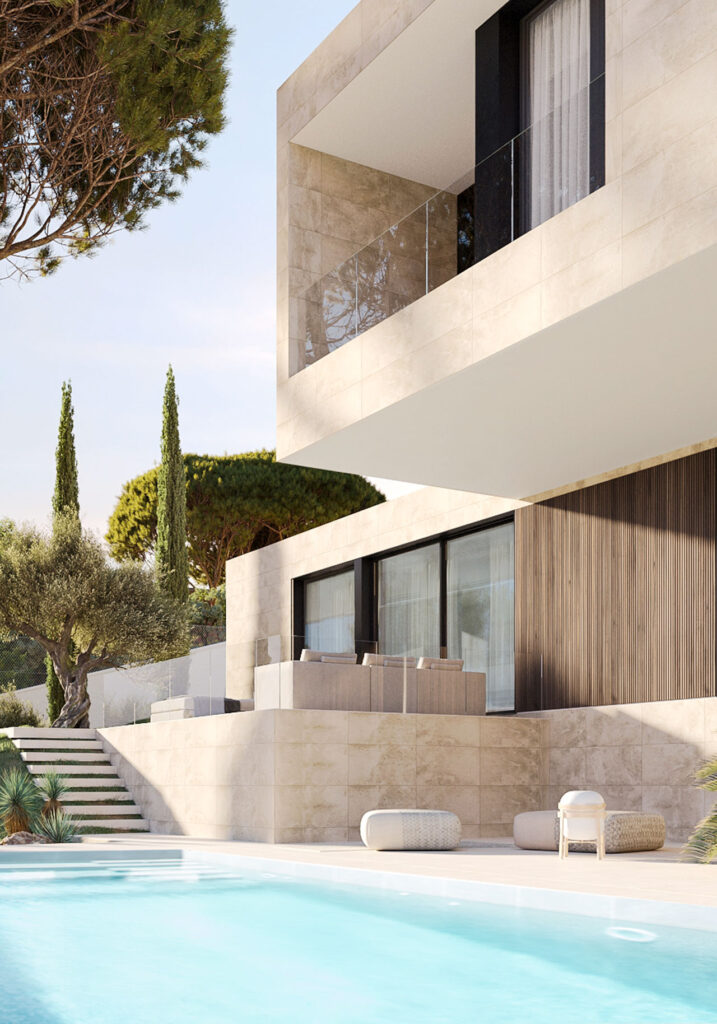 Maison préfabriquée sur mesure à Majorque. Maison de luxe, maison modulaire. Villa de luxe inspirée du modèle espagnol Formentor.
