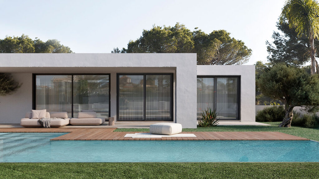 Maison modulaire haut de gamme sur mesure à Valence. Modèle Maisons inHAUS de luxe avec piscine. Villa modulaire.