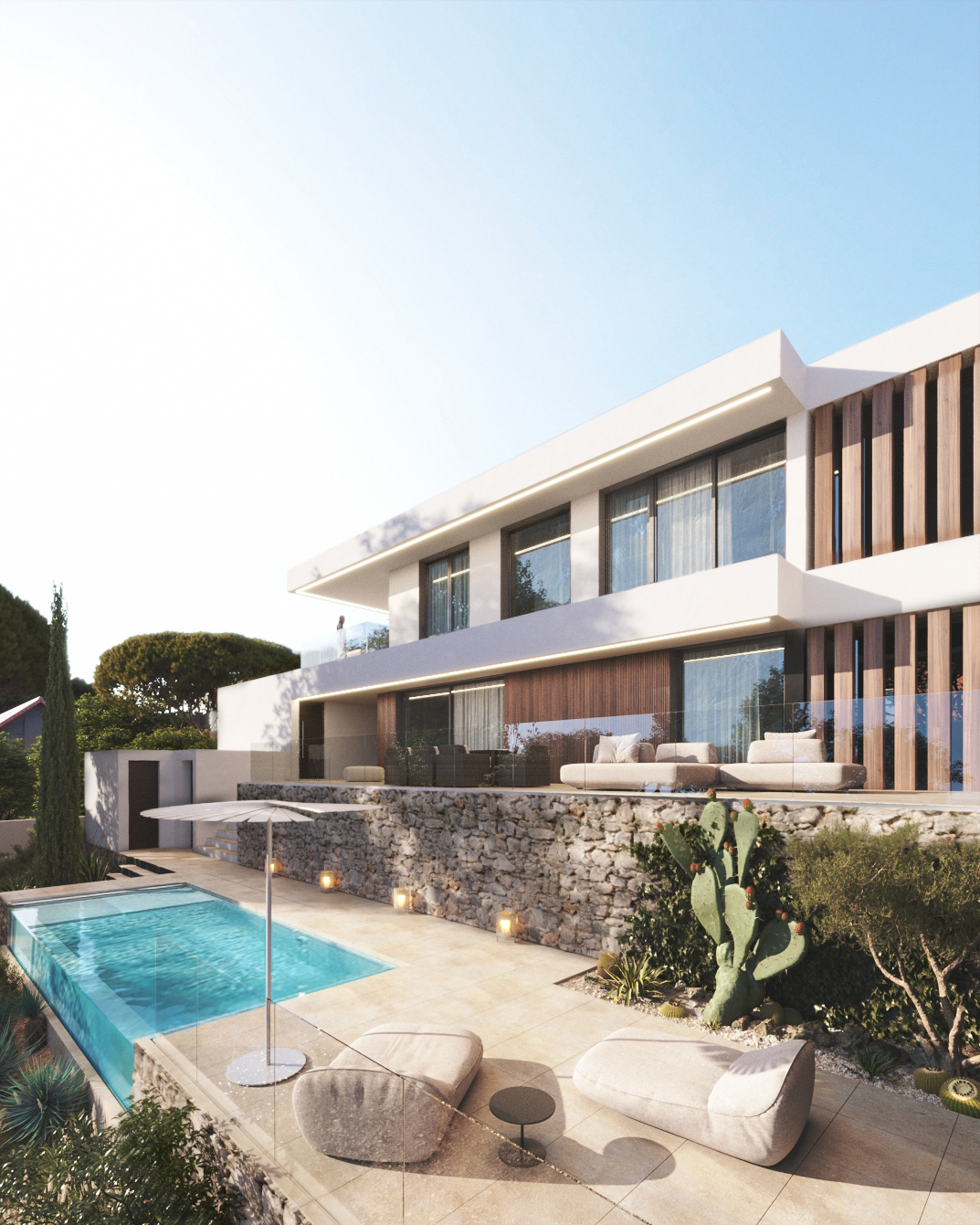 Infographie 3D - Facade maison modulaire inHAUS avec piscine