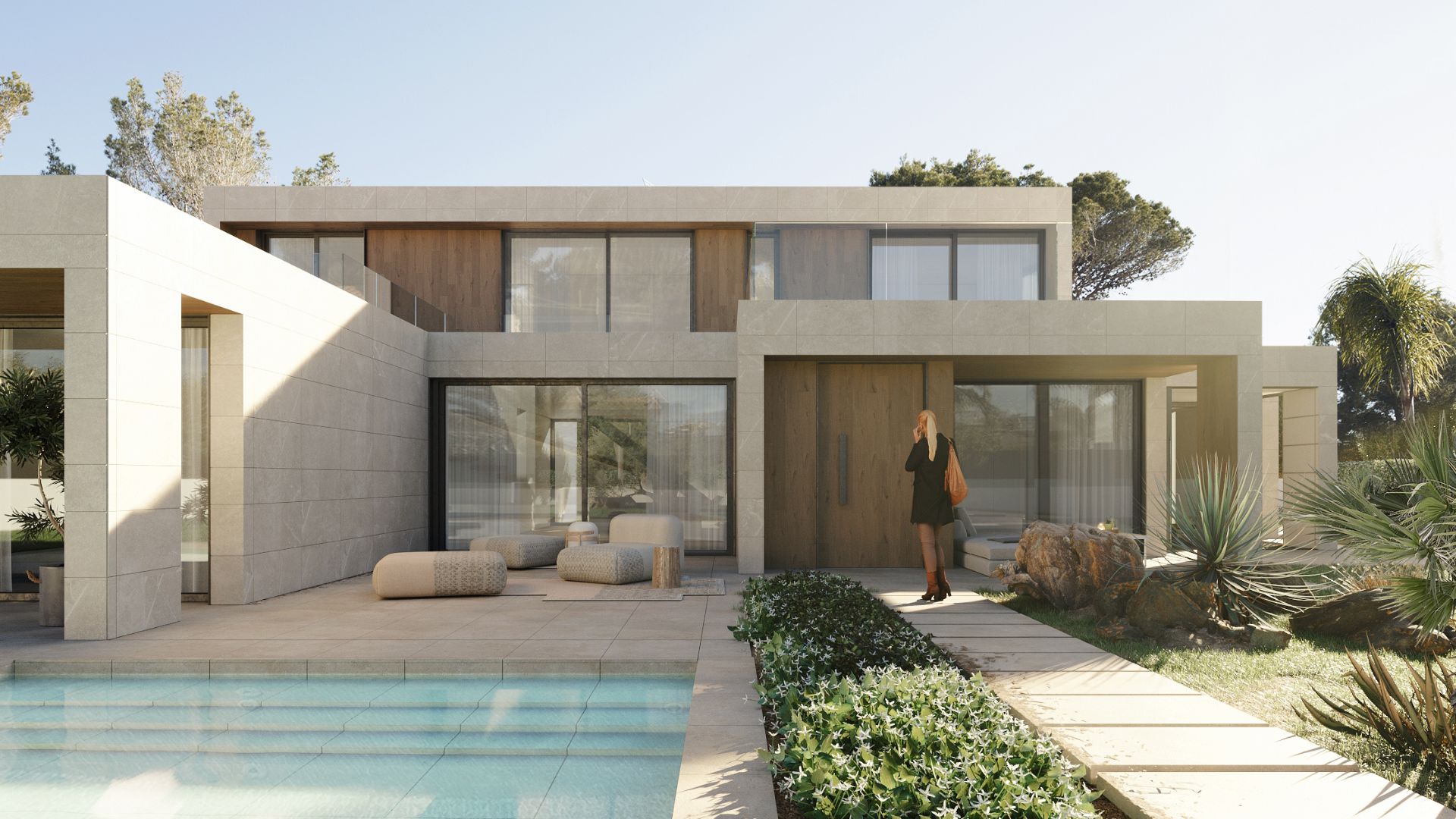 Facade villa moderne avec volumes en Divonne - Maisons modulaires inHAUS