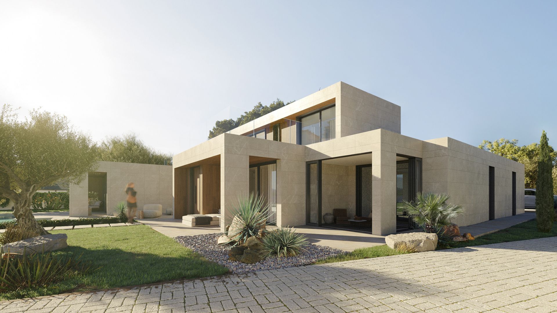 Facade villa moderne avec volumes en Divonne - Maisons modulaires inHAUS