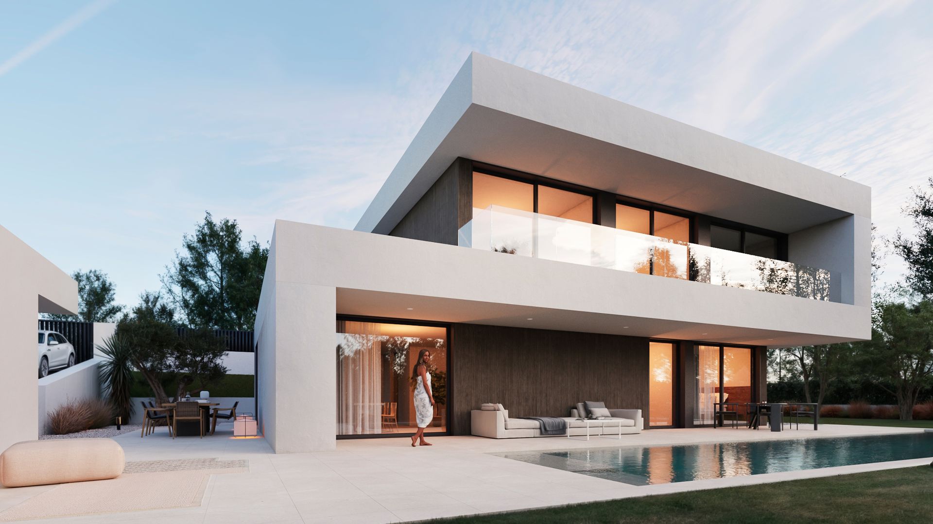 Porte-à-faux dans façade maison préfabriquée Saint-tropez