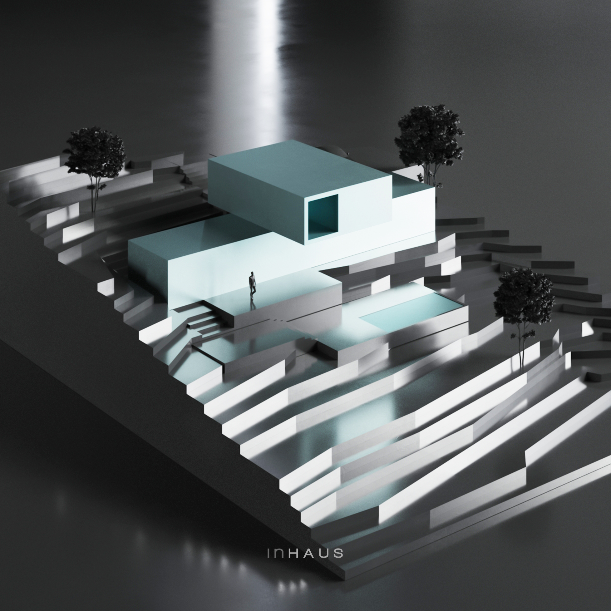 Maquette verte en 3D des modules de la maison de luxe à Majorque