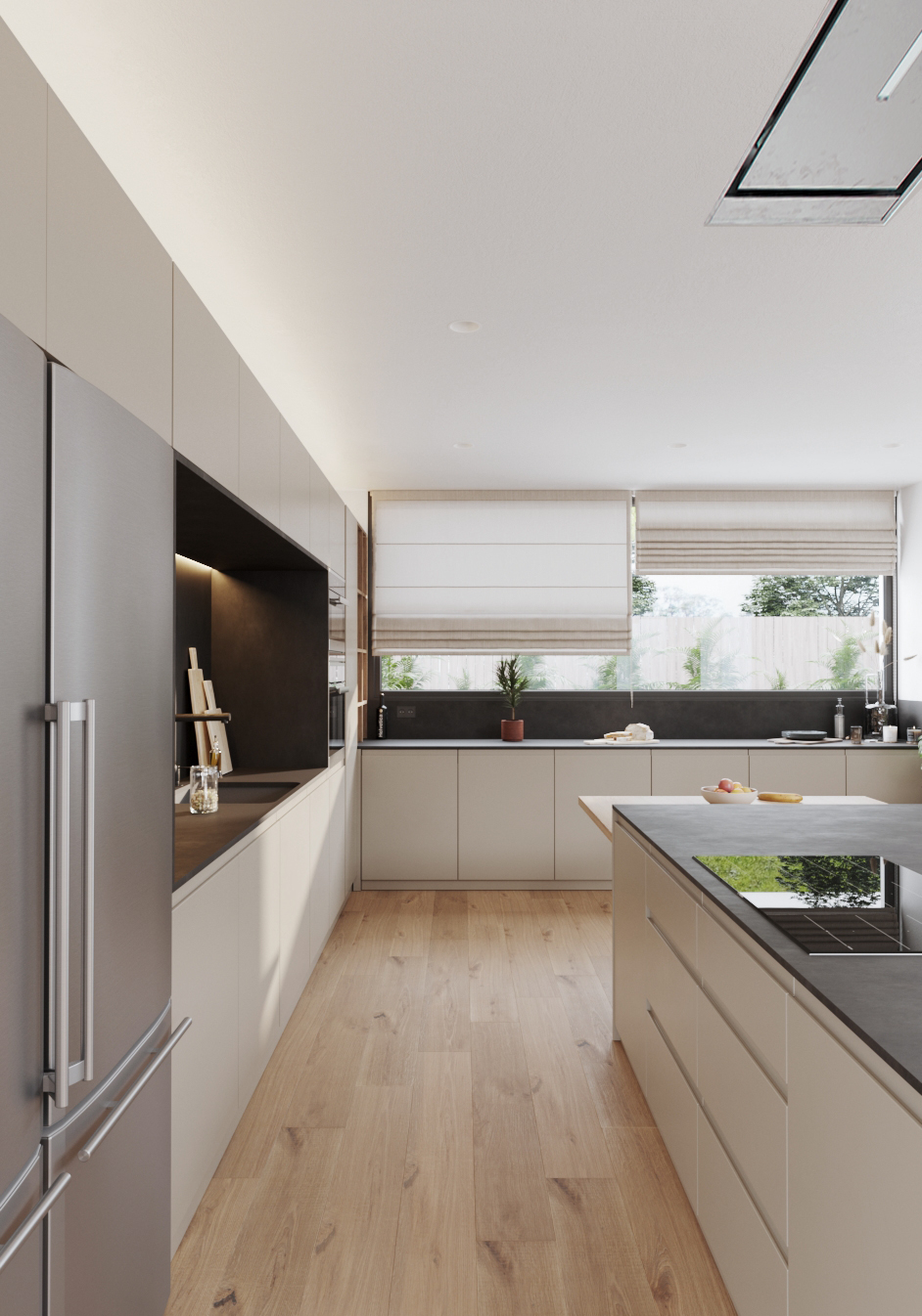 Rendu 3D de la cuisine de la maison préfabriquée de luxe