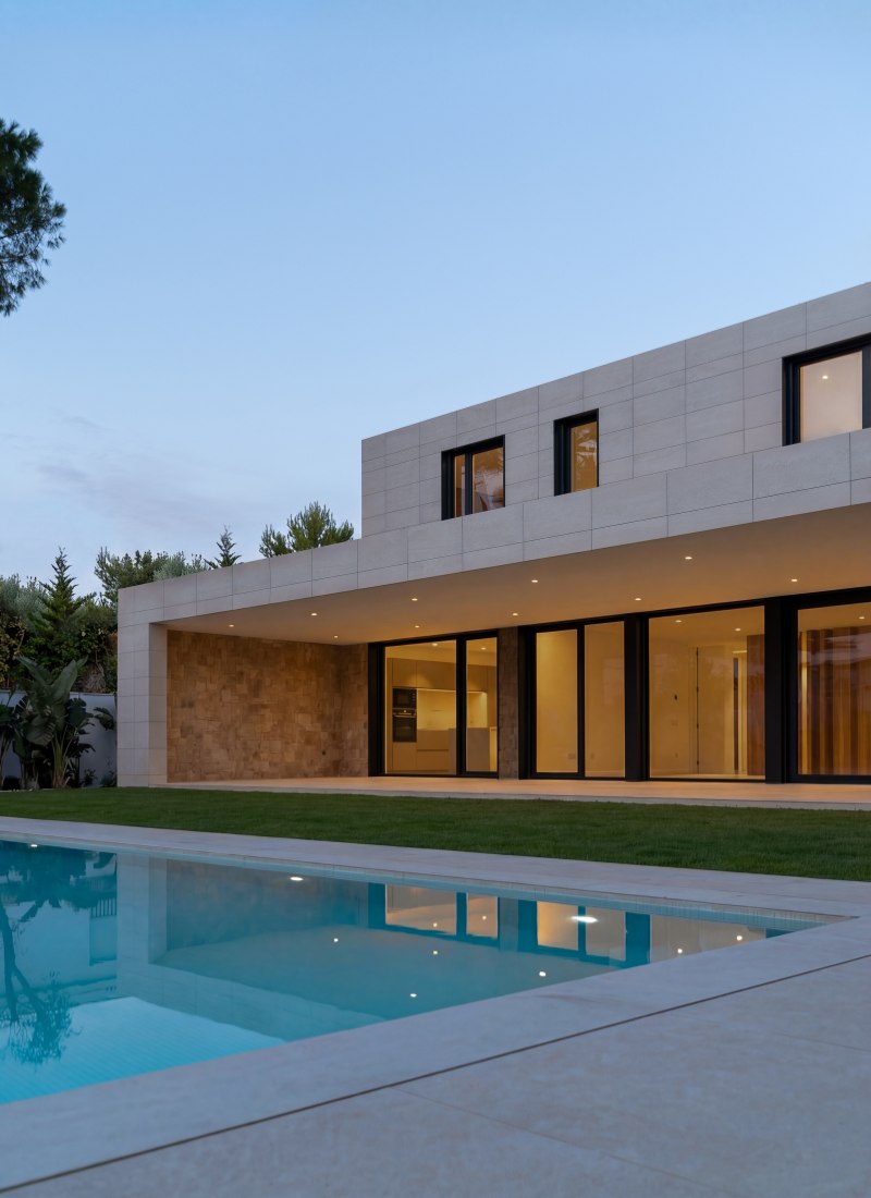 Maison industrialiseé porche avec piscine