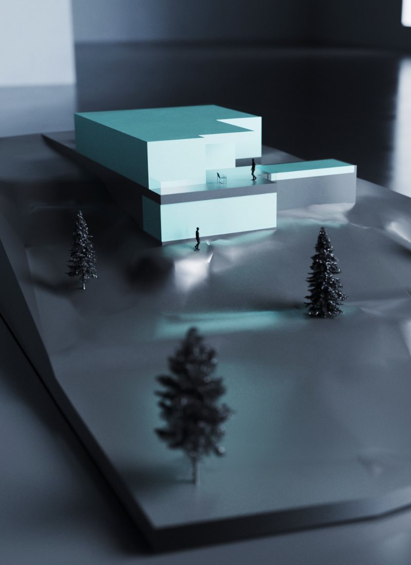 Maquette 3D de maison sur terrain en pente
