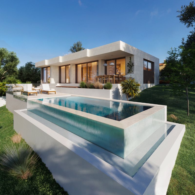 Rendu de maison avec piscine à débordement